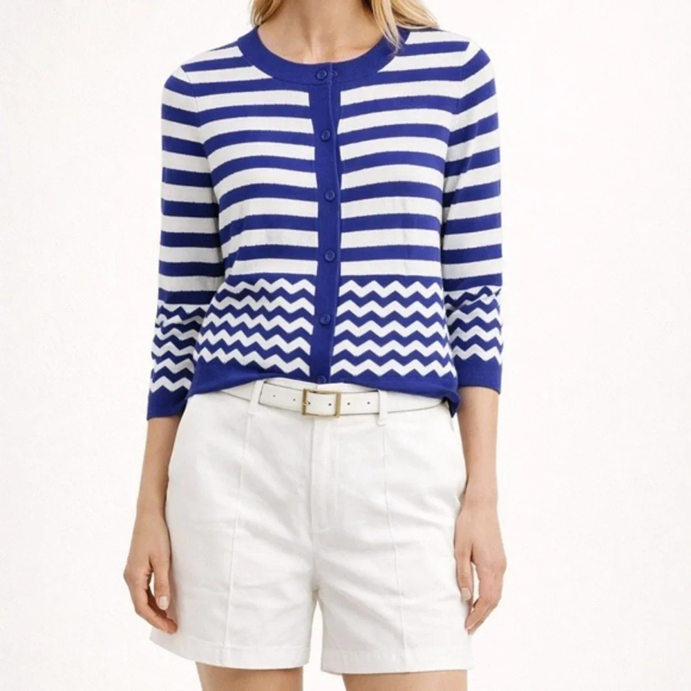 Kate spade blue and white striped cotton cardigan
